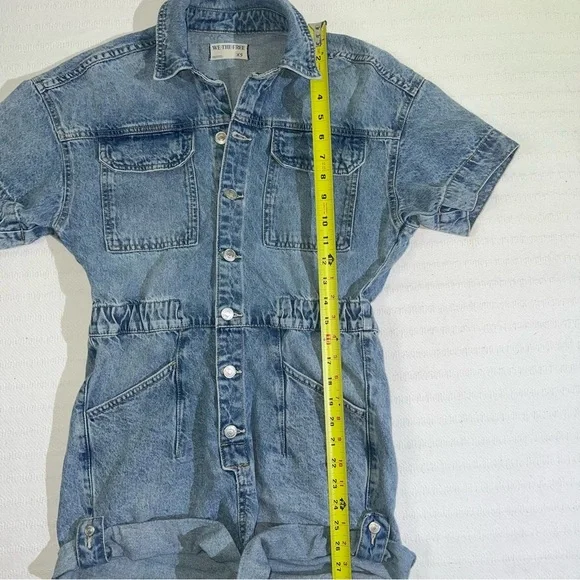 We The Free Marci Denim Romper Shortalls Womens Sz XS Boho Festival Free People - Picture 8 of 8